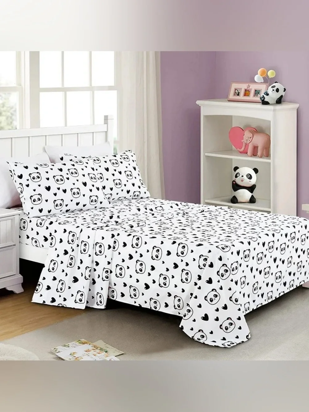 Panda Print Kids Twin Bedding sheet Set - White and Black